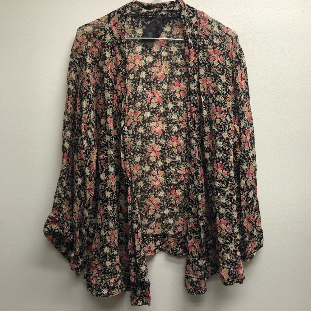 Free People Sheer Black Floral Open Blouse